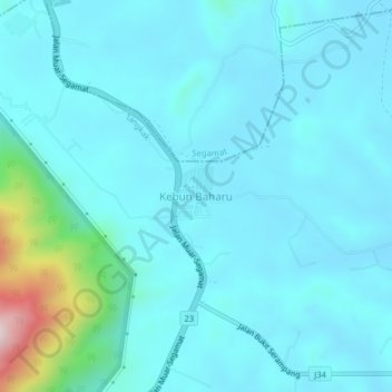 Carte topographique Kebun Baharu, altitude, relief