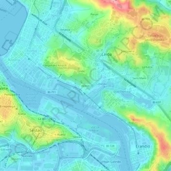 Carte topographique Aqueche, altitude, relief