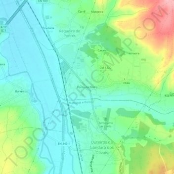 Carte topographique Ponte da Pedra, altitude, relief