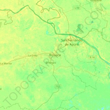 Carte topographique Biruaca, altitude, relief