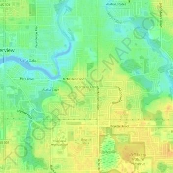 Carte topographique Aberdeen Creek, altitude, relief