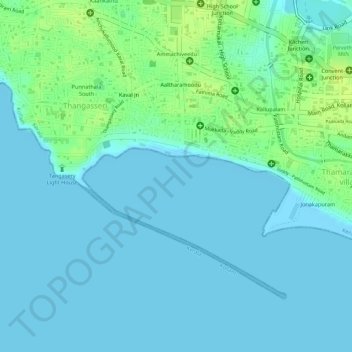 Carte topographique Kollam Port, altitude, relief