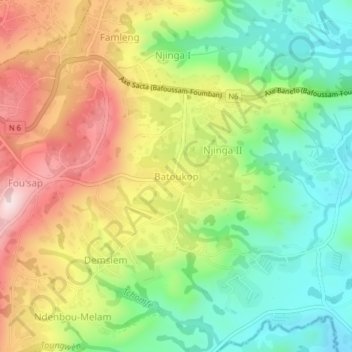 Carte topographique Batoukop, altitude, relief