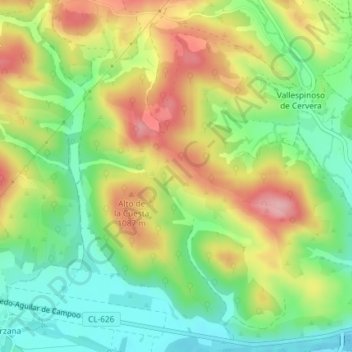 Carte topographique Zapato, altitude, relief