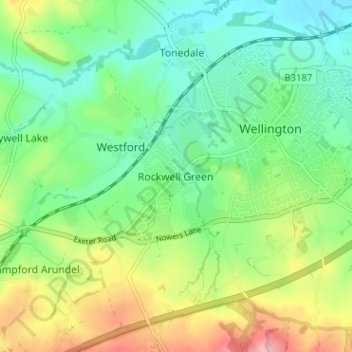 Carte topographique Rockwell Green, altitude, relief