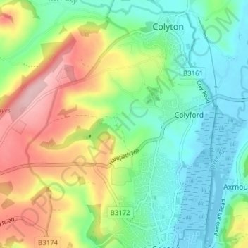 Carte topographique Holyford, altitude, relief
