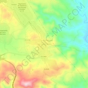 Carte topographique Cerro Muriano, altitude, relief