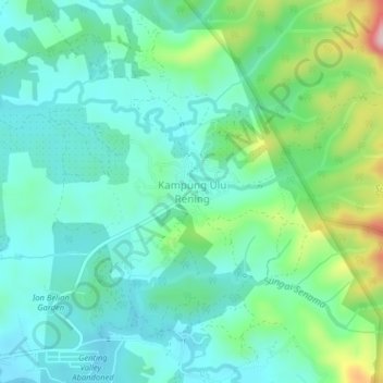 Carte topographique Kampung Ulu Rening, altitude, relief