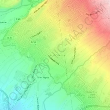 Carte topographique Bois d'Olives, altitude, relief