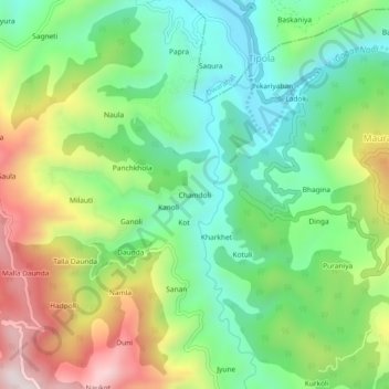 Carte topographique Chamdoli, altitude, relief