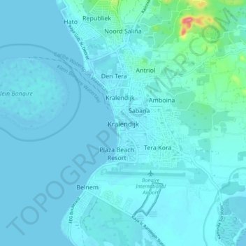 Carte topographique Kralendijk, altitude, relief