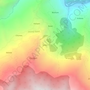 Carte topographique Simbu, altitude, relief