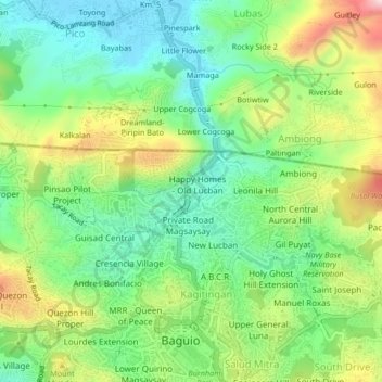 Carte topographique Happy Homes, altitude, relief