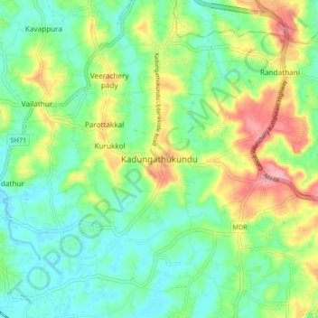 Carte topographique Kadungathukundu, altitude, relief
