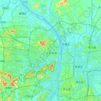 Carte topographique Yuelu, altitude, relief