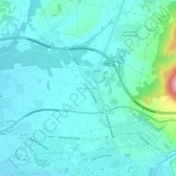 Carte topographique Columbrianos, altitude, relief