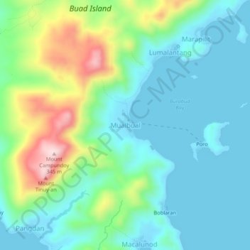 Carte topographique Mualbual, altitude, relief