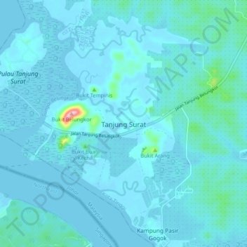 Carte topographique Tanjung Surat, altitude, relief