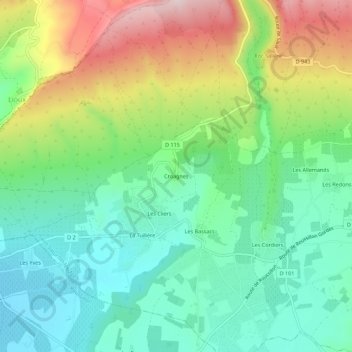 Carte topographique Croagnes, altitude, relief