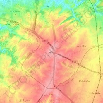 Carte topographique Rawat, altitude, relief