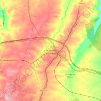 Carte topographique Vilar Formoso, altitude, relief