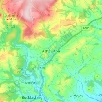 Carte topographique Ashburton, altitude, relief