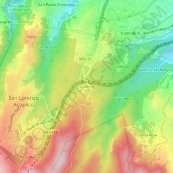 Carte topographique La Venta, altitude, relief