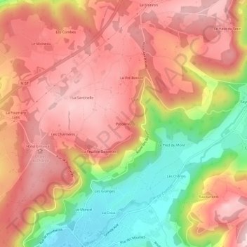 Carte topographique Pcholmey, altitude, relief