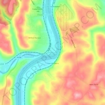 Carte topographique Millsboro, altitude, relief