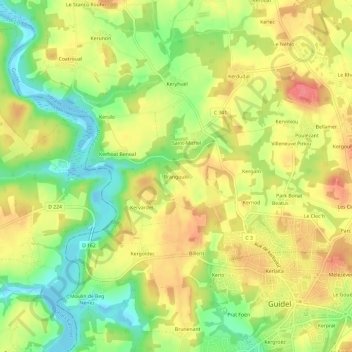 Carte topographique Brangoulo, altitude, relief