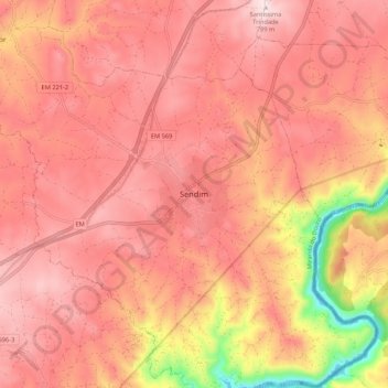Carte topographique Sendim, altitude, relief