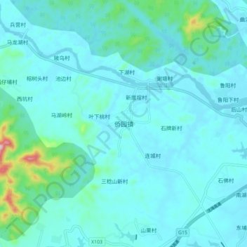 Carte topographique Qiaoyuan, altitude, relief