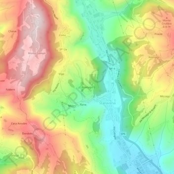 Carte topographique Alcenago, altitude, relief