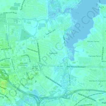 Carte topographique Riverdale, altitude, relief