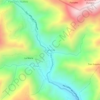 Carte topographique Llanitos, altitude, relief