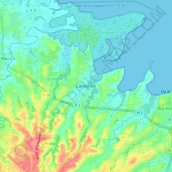 Carte topographique Lamentin, altitude, relief