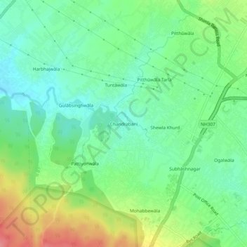 Carte topographique Chandrabani, altitude, relief