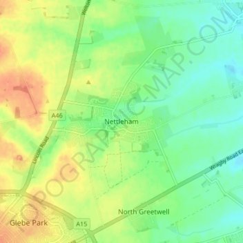 Carte topographique Nettleham, altitude, relief