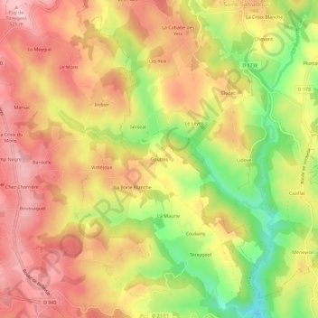 Carte topographique Gouttes, altitude, relief