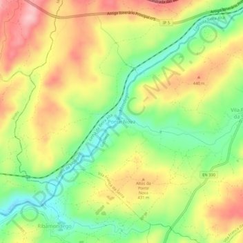 Carte topographique Ponte Nova, altitude, relief