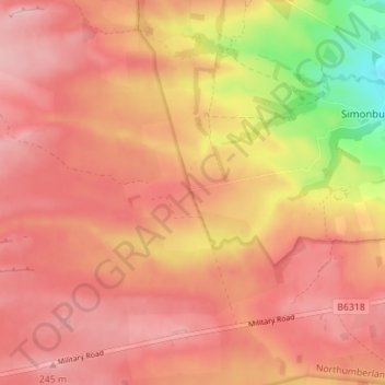 Carte topographique Greenhaugh, altitude, relief