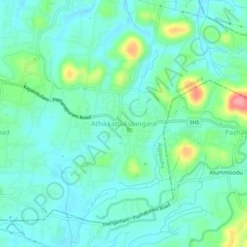 Carte topographique Athikkattukulangara, altitude, relief