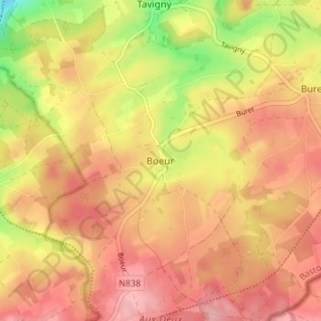 Carte topographique Boeur, altitude, relief