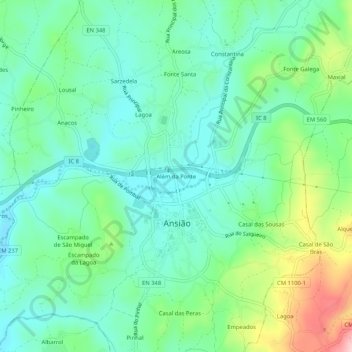 Carte topographique Além da Ponte, altitude, relief