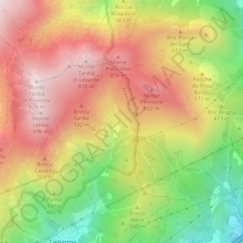 Carte topographique Paxio, altitude, relief