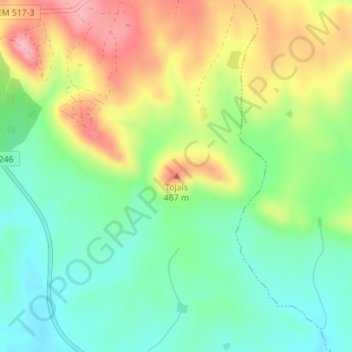Carte topographique Tojais, altitude, relief