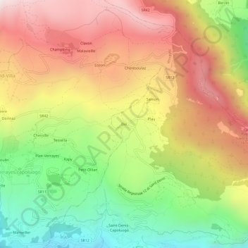 Carte topographique Del, altitude, relief