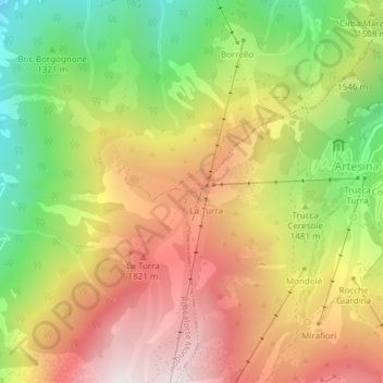 Carte topographique Sella della Turra, altitude, relief