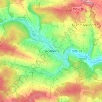 Carte topographique Gansheim, altitude, relief