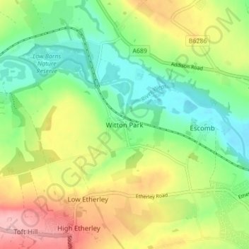 Carte topographique Witton Park, altitude, relief